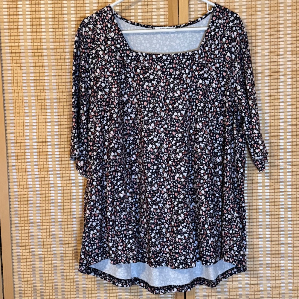Poetsky Womens 2XL Floral Square Neck Tunic Top Short Sleeve‎ Ditsy Blouse Pink